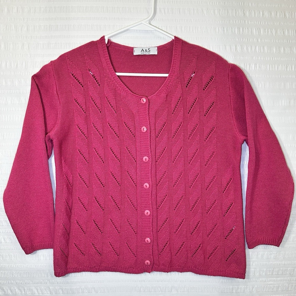 A&S Made in Italy Pink Cardigan Sweater Knit Button Front Women Cotton Blend S/M